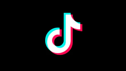 HD desktop wallpaper featuring the TikTok logo with a cyan and pink gradient on a black background.