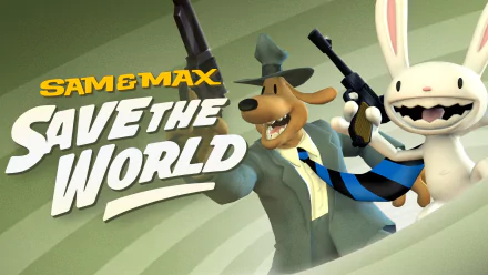 HD desktop wallpaper of Sam & Max Save the World featuring the animated characters Sam the dog and Max the rabbit in action poses.