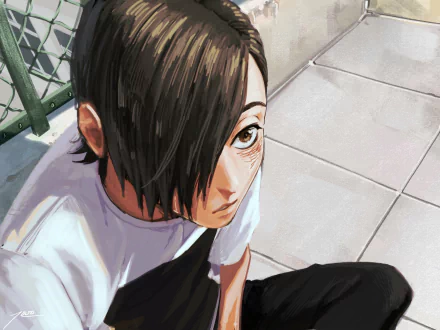 HD PC desktop wallpaper featuring Junpei Yoshino from the anime Jujutsu Kaisen, depicted sitting outdoors with a thoughtful expression.