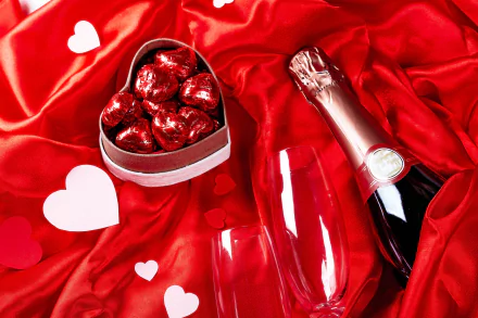 Romantic love champagne heart glasses bottle box holiday Valentine's Day HD Desktop Wallpaper | Background Image