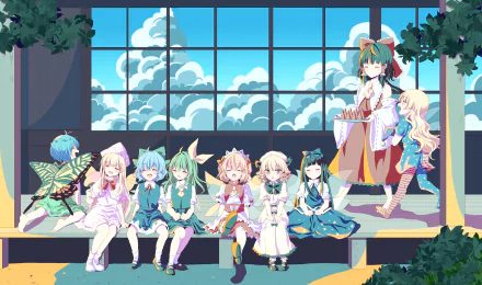Sunny Milk Star Sapphire Luna Child Lily White Eternity Larva Daiyousei (Touhou) Cirno (Touhou) Clownpiece (Touhou) Reimu Hakurei Anime Touhou HD Desktop Wallpaper | Background Image