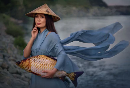  Woman Holding a Large Fish