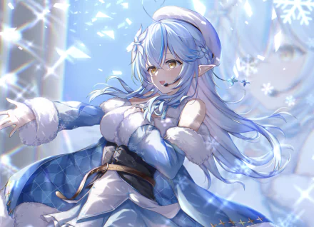 yellow eyes pointed ears long hair blue hair Yukihana Lamy hololive Anime Virtual Youtuber HD Desktop Wallpaper | Background Image