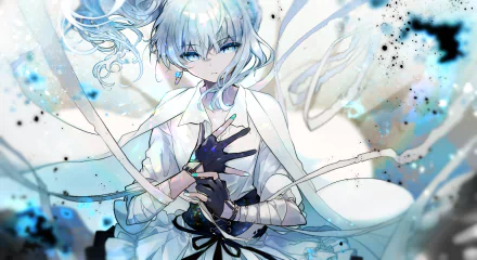 HD anime desktop wallpaper featuring Hoshimachi Suisei from Hololive with aqua hair and aqua eyes in a dynamic, ethereal pose.