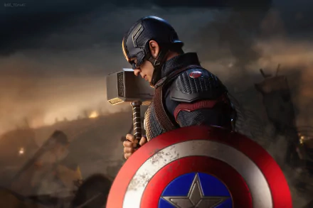 Chris Evans Mjölnir hammer shield Captain America Steve Rogers movie Avengers EndGame HD Desktop Wallpaper | Background Image