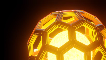HD wallpaper of a conceptual Dyson Sphere structure encapsulating a star, with glowing orange and yellow hues against a dark background.