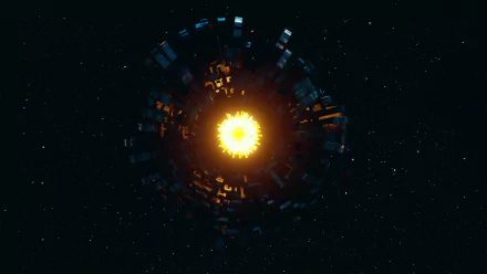 HD wallpaper of a conceptual Dyson Sphere encompassing a bright star, set against the dark vastness of space.