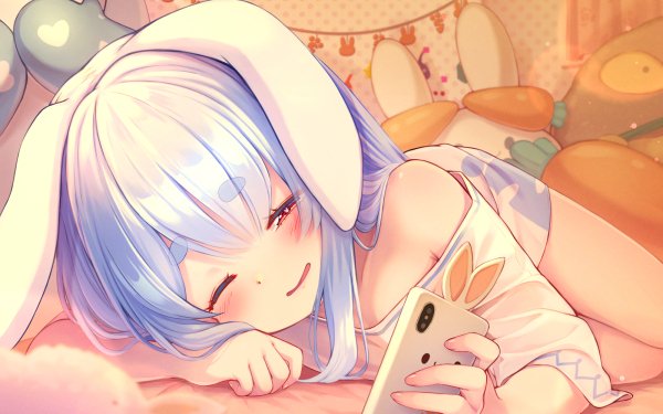 Anime Virtual Youtuber Hololive Usada Pekora Animal Ears Phone Blue Hair HD Wallpaper | Background Image
