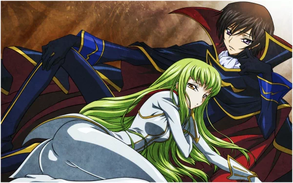 HD anime desktop wallpaper featuring Lelouch Lamperouge and C.C. from Code Geass in detailed, vibrant artwork.