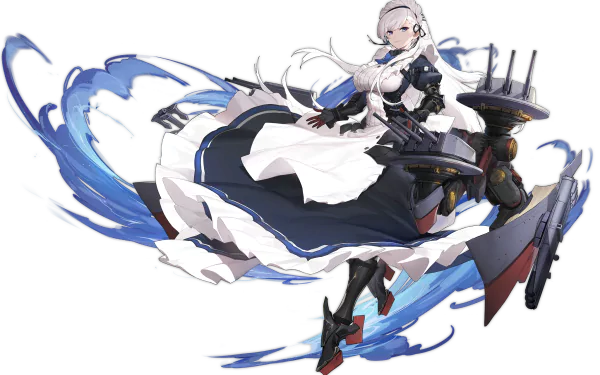 HD PC desktop wallpaper featuring Belfast from Azur Lane in anime style, showcasing her elegant maid outfit and ship artillery.