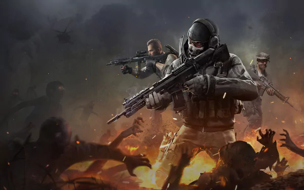 4K Ultra HD Call of Duty: Mobile wallpaper featuring armed soldiers battling shadowy figures in a dramatic, intense combat scene for PC desktop backgrounds.