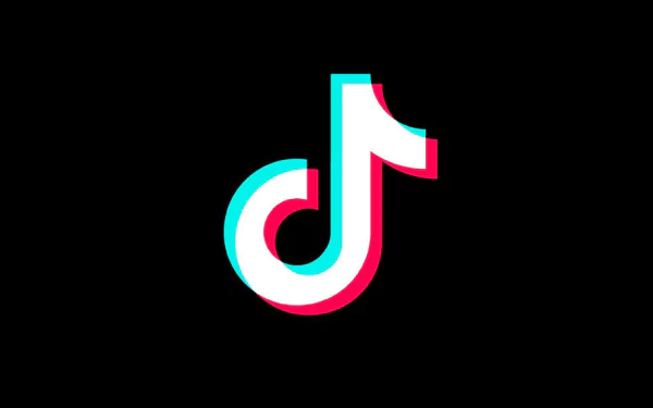 HD desktop wallpaper featuring the TikTok logo with a cyan and pink gradient on a black background.