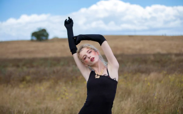 depth of field blonde black dress woman model HD Desktop Wallpaper | Background Image
