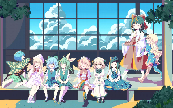 Sunny Milk Star Sapphire Luna Child Lily White Eternity Larva Daiyousei (Touhou) Cirno (Touhou) Clownpiece (Touhou) Reimu Hakurei Anime Touhou HD Desktop Wallpaper | Background Image
