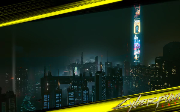 4K Ultra HD desktop wallpaper showcasing Night City from the video game Cyberpunk 2077, featuring futuristic skyscrapers and vibrant neon lights against a dark sky.