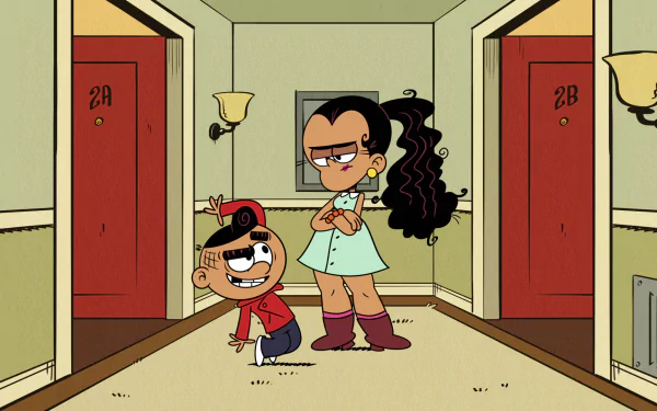 HD desktop wallpaper featuring Carlino Casagrande from The Loud House standing in a hallway with an older girl.
