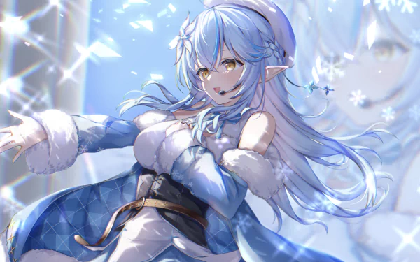 yellow eyes pointed ears long hair blue hair Yukihana Lamy hololive Anime Virtual Youtuber HD Desktop Wallpaper | Background Image