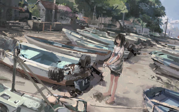 beach boat Anime girl anime girl Anime beach HD Desktop Wallpaper | Background Image