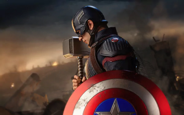 Chris Evans Mjölnir hammer shield Captain America Steve Rogers movie Avengers EndGame HD Desktop Wallpaper | Background Image