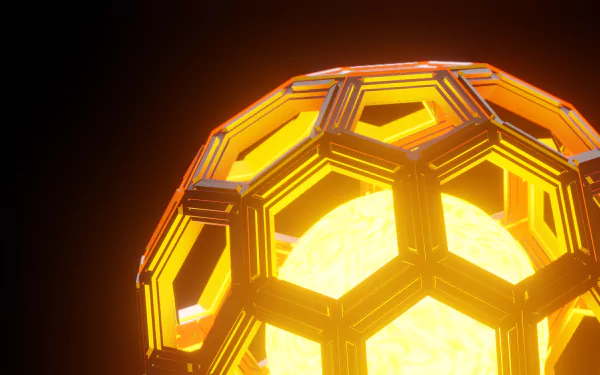 HD wallpaper of a conceptual Dyson Sphere structure encapsulating a star, with glowing orange and yellow hues against a dark background.