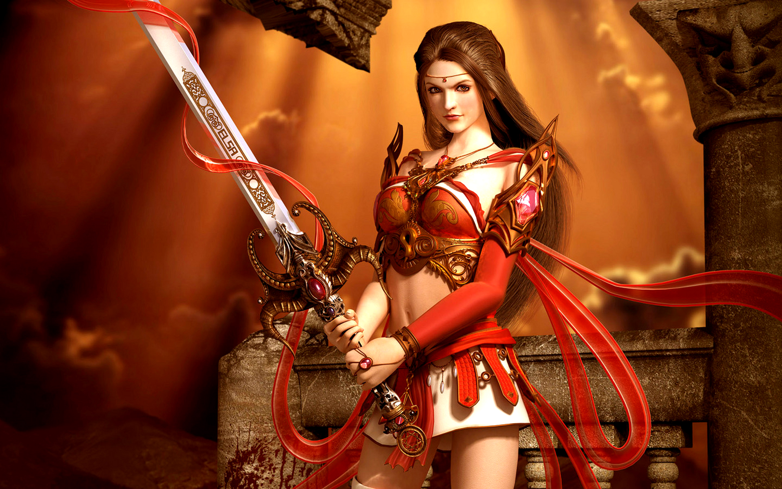 Fantasy dark warrior woman desktop wallpaper by Soa Lee.