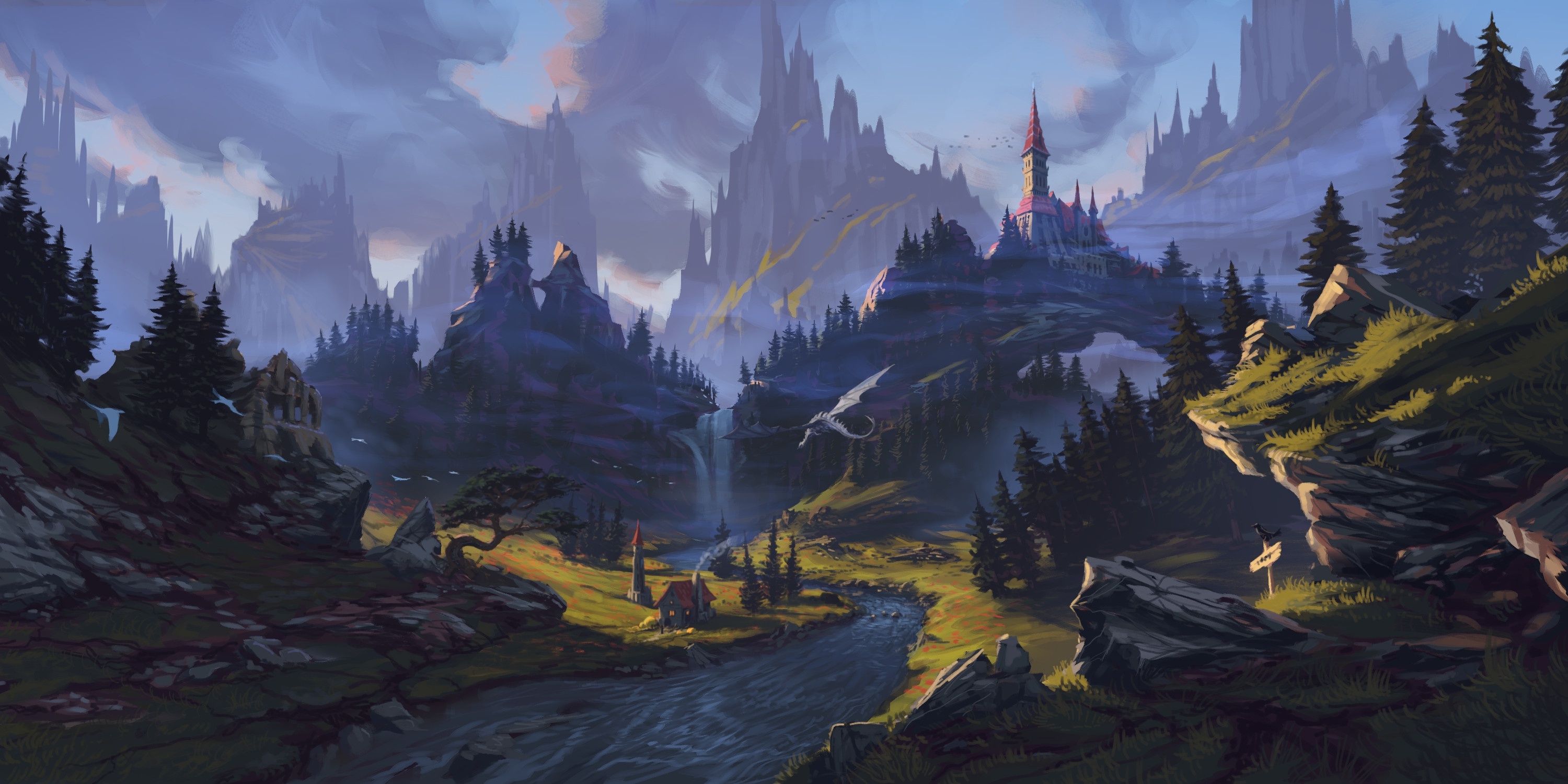Dragon Mountain Fantasy Landscape HD Wallpaper by Philipp A. Urlich