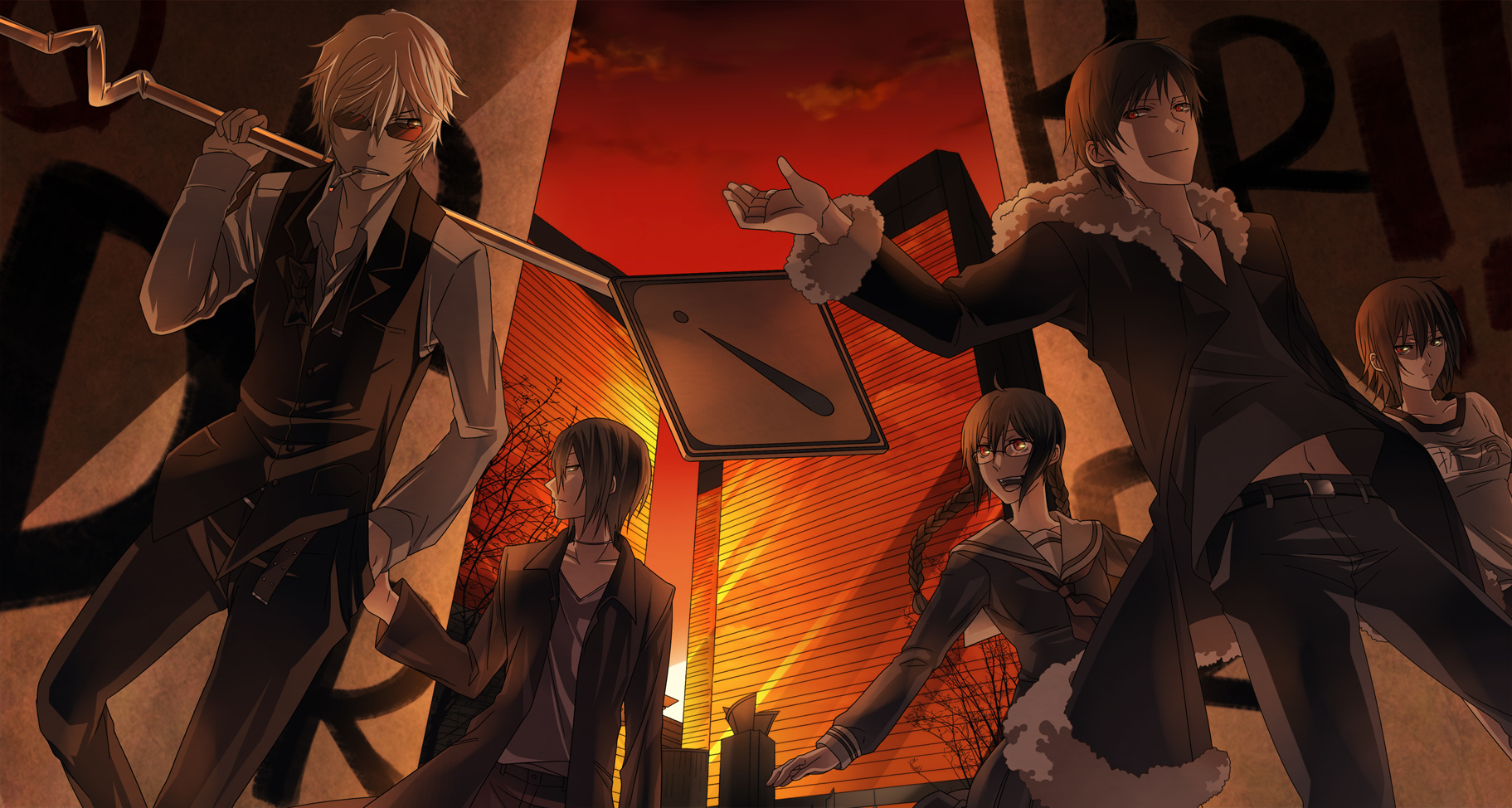 Durarara!! anime desktop wallpaper featuring dynamic characters in vibrant action.