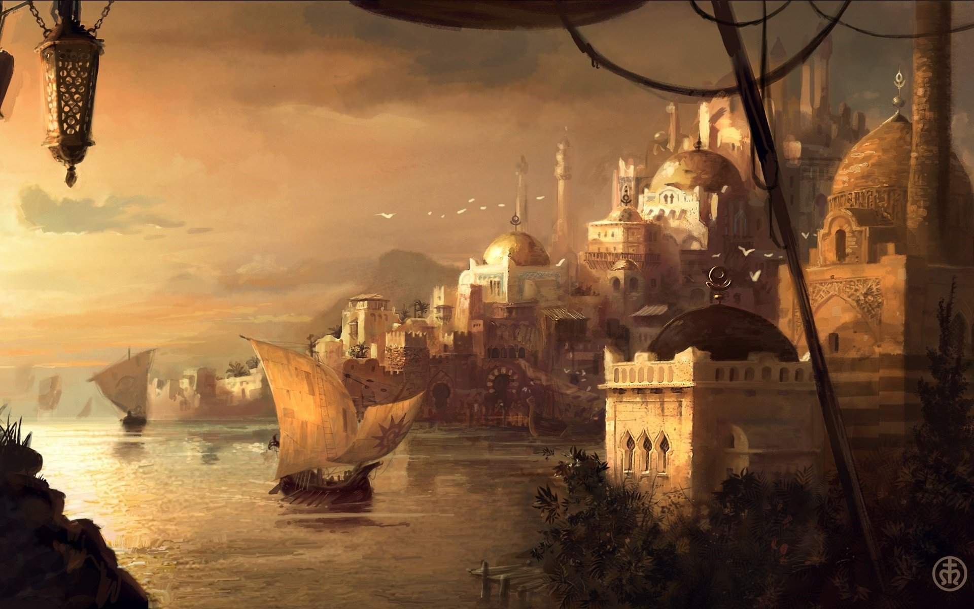 Fantasy Harbor: Mystical Cityscape with Sailing Boats | HD Wallpaper ...
