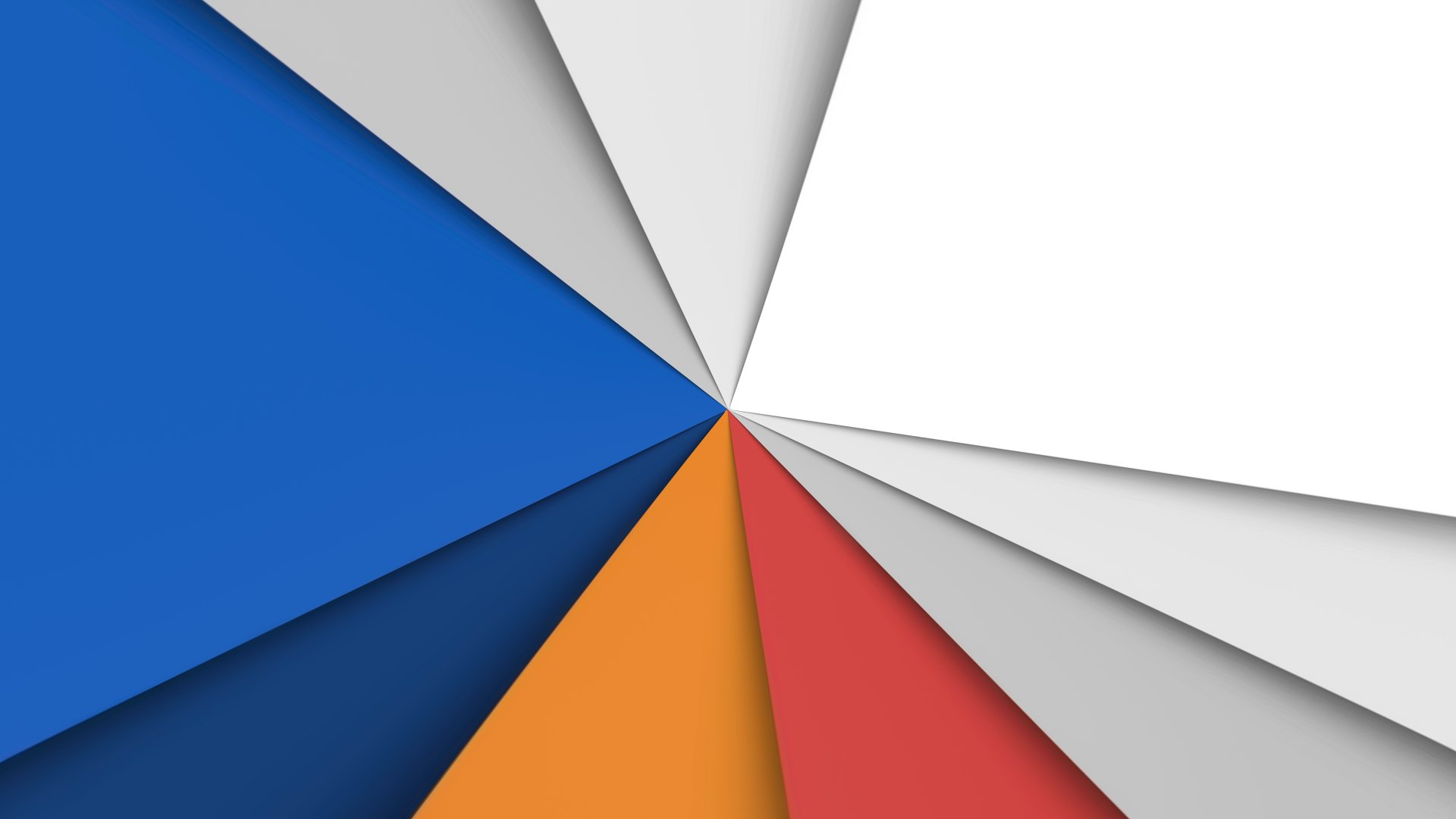 Abstract geometric design with sharp, colorful triangular shapes in blue, orange, red, and white tones, rendered in 8K Ultra HD for a vibrant PC desktop wallpaper.