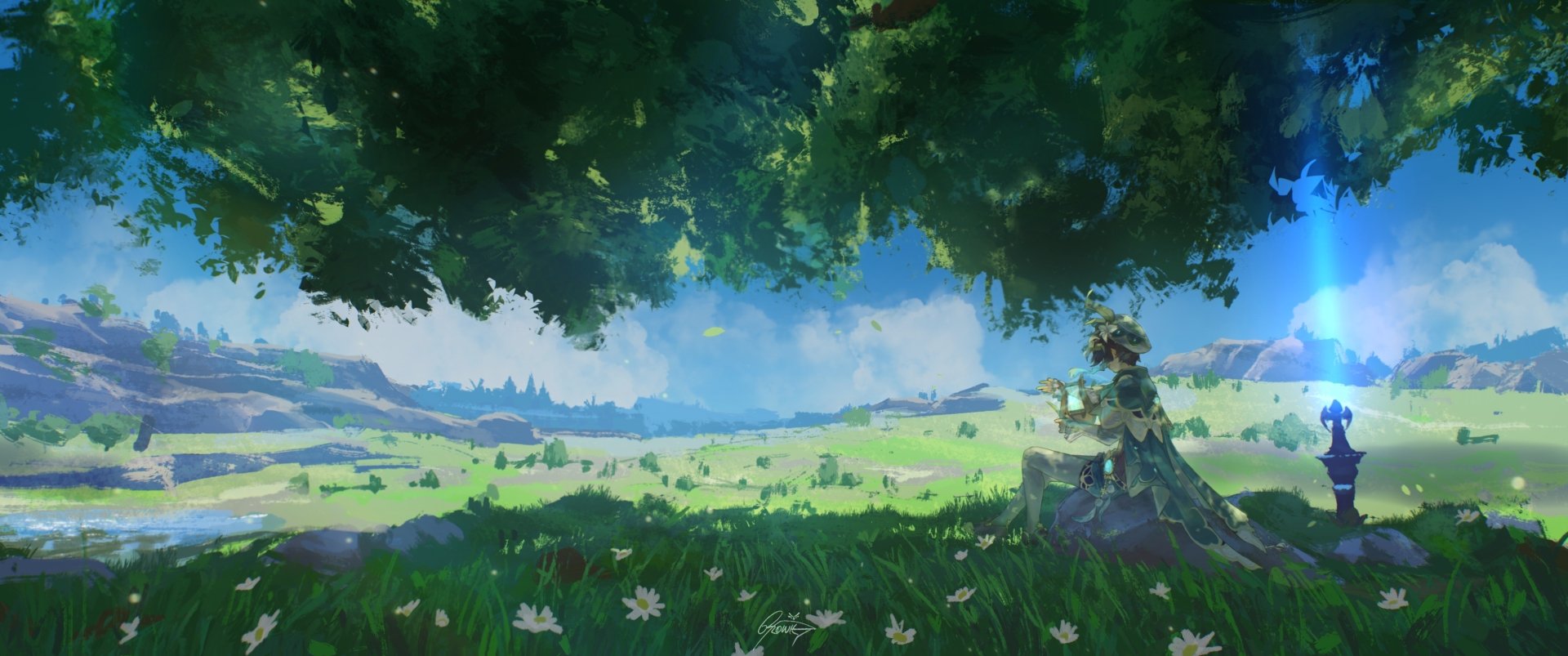 Venti in a Tranquil Field - Genshin Impact HD Wallpaper by tencgu