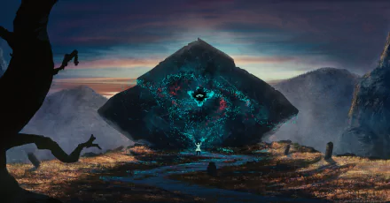 A captivating fantasy HD PC desktop wallpaper depicting a glowing magical rune floating above a lone figure in a mystical, twilight landscape.