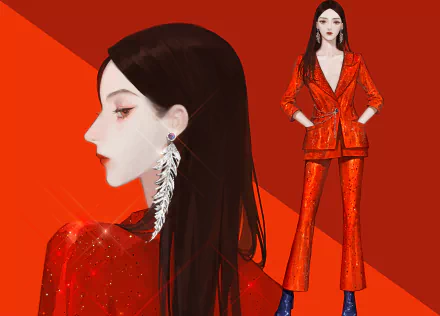 fashion black hair red Anime girl anime girl red anime HD Desktop Wallpaper | Background Image