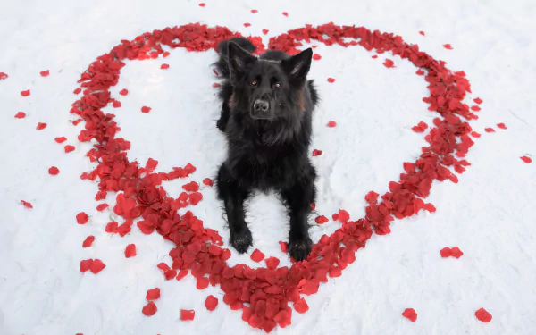 heart-shaped petal Animal dog Black Dog HD Desktop Wallpaper | Background Image