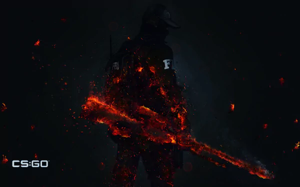 4K Ultra HD Counter-Strike: Global Offensive wallpaper featuring a dark silhouette of an armed character with fiery, glowing red accents on the weapon and body.