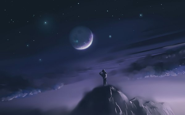 Men Alone Night Moon HD Wallpaper | Background Image