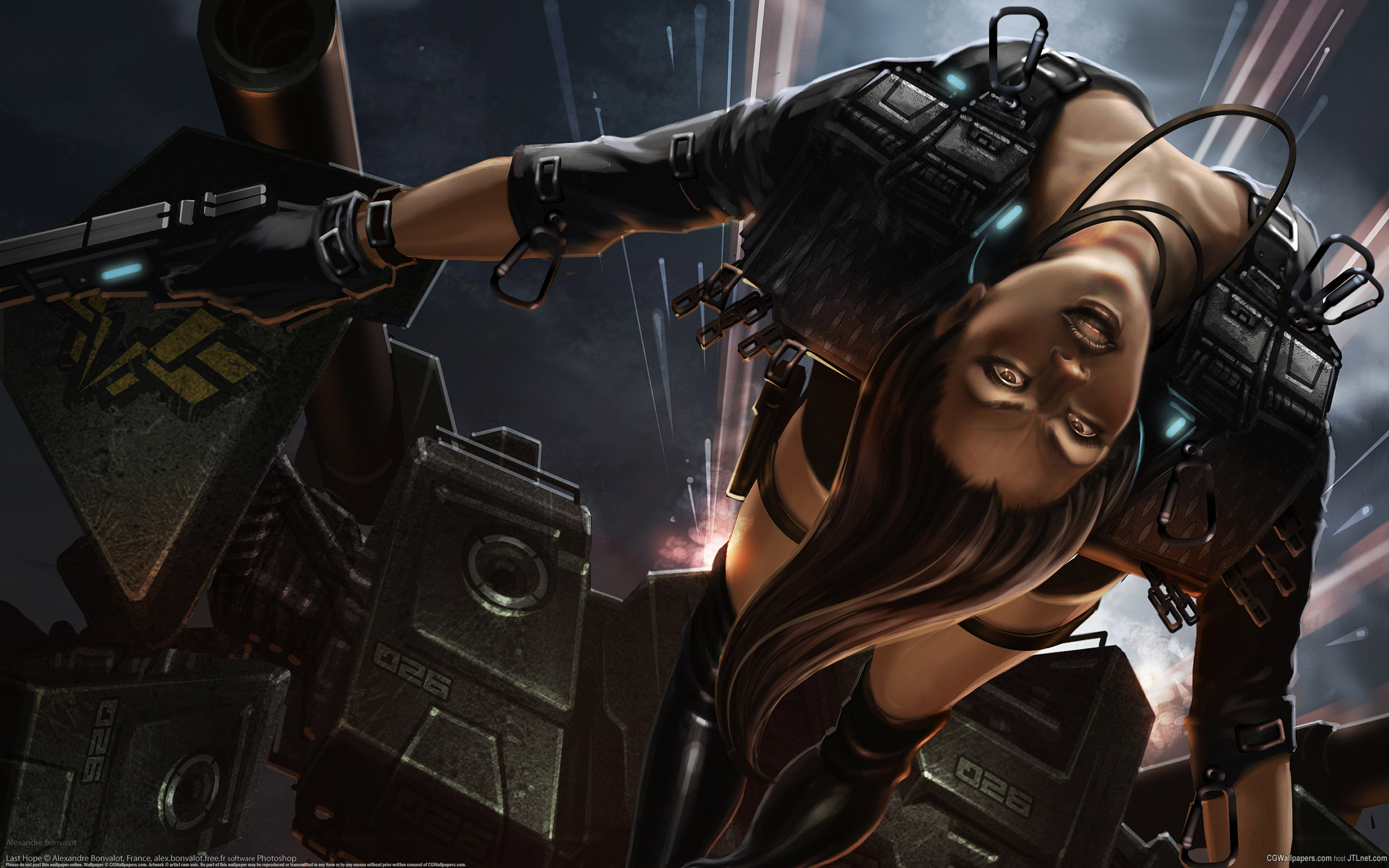 Sci Fi Women Warrior with Guns in Body Armor Desktop Wallpaper