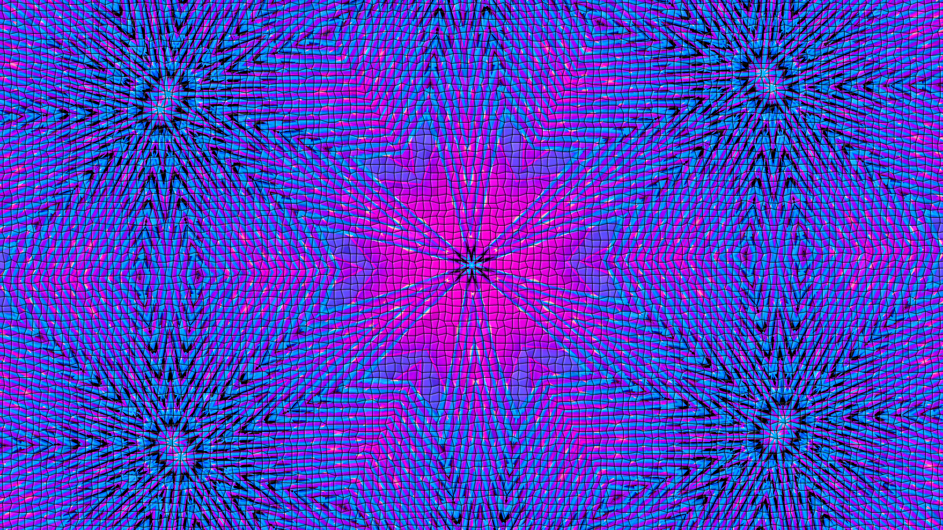 HD PC desktop wallpaper featuring an abstract kaleidoscope pattern in vibrant pink and blue tones with intricate geometric design.
