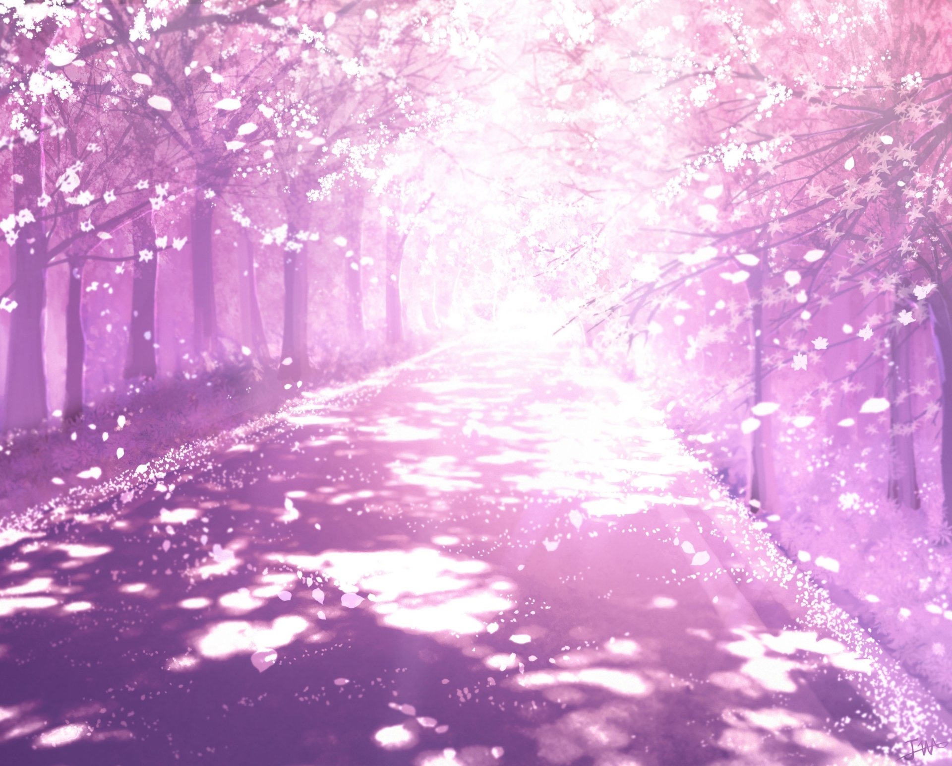 Download Cherry Blossom Anime Street HD Wallpaper by 画师JW