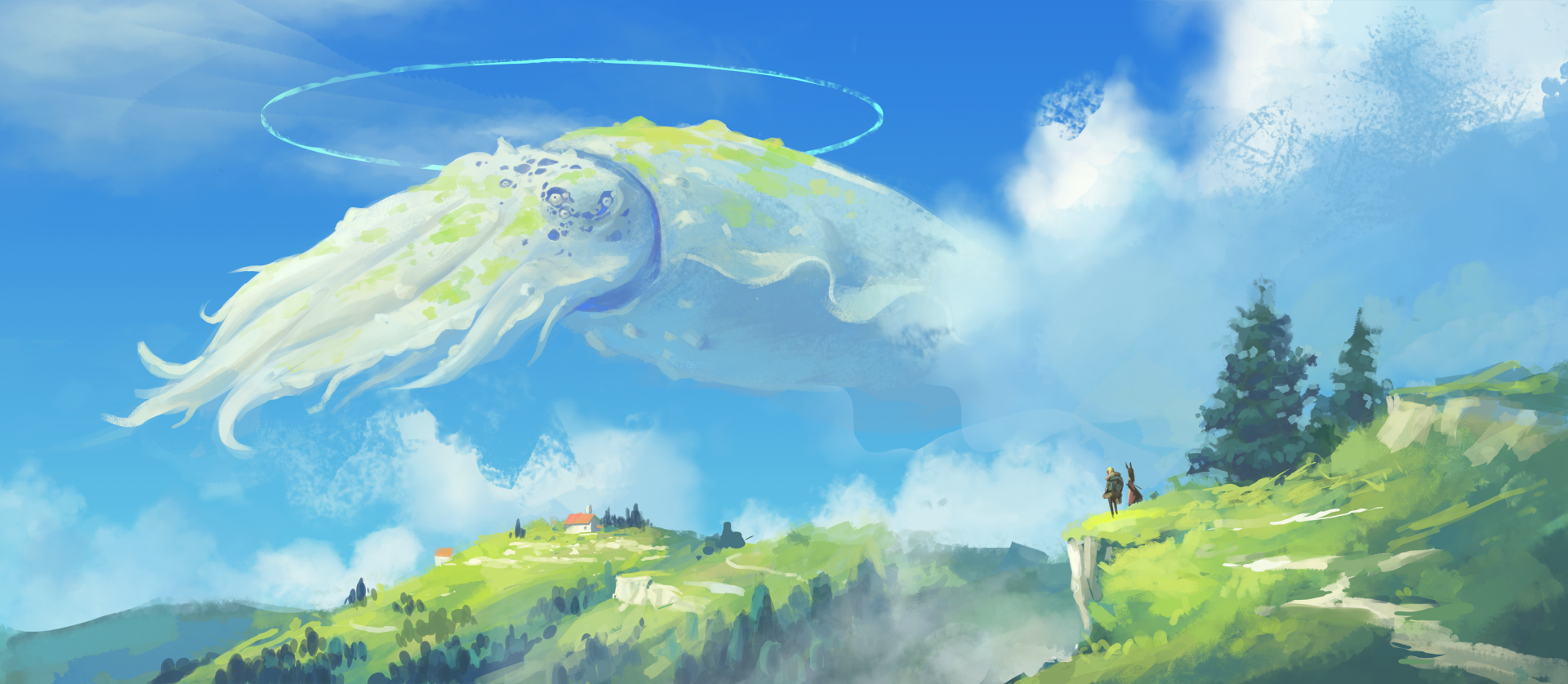 Download Sky Squid Anime Landscape Anime Landscape Sky Anime HD Wallpaper by 酢漬け