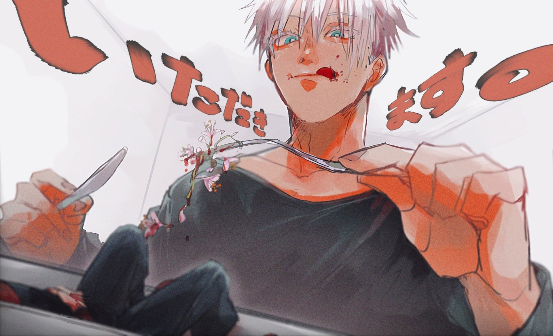 Download Blue Eyes White Hair Satoru Gojo Anime Jujutsu Kaisen HD Wallpaper by さな