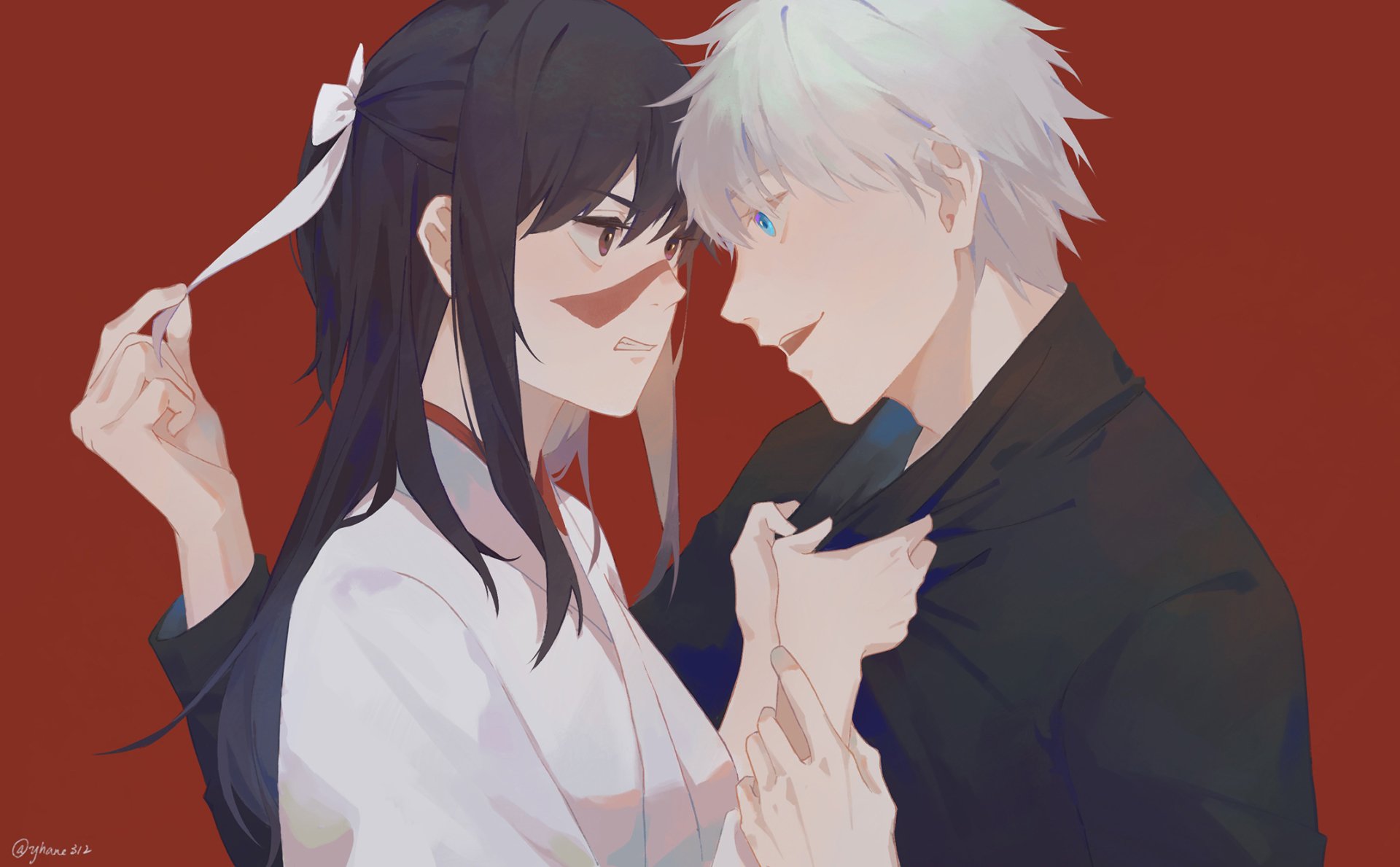 Download Brown Eyes Black Hair Utahime Iori Blue Eyes White Hair Satoru Gojo Anime Jujutsu Kaisen HD Wallpaper by ハネ