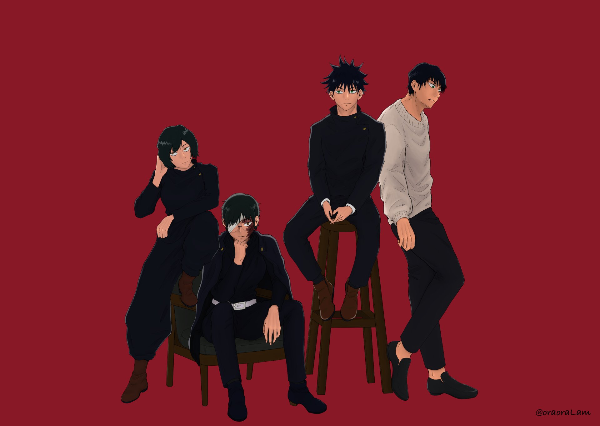 Download Mai Zenin Maki Zenin Toji Fushiguro Green Eyes School Uniform Black Hair Megumi Fushiguro Anime Jujutsu Kaisen HD Wallpaper by LAM