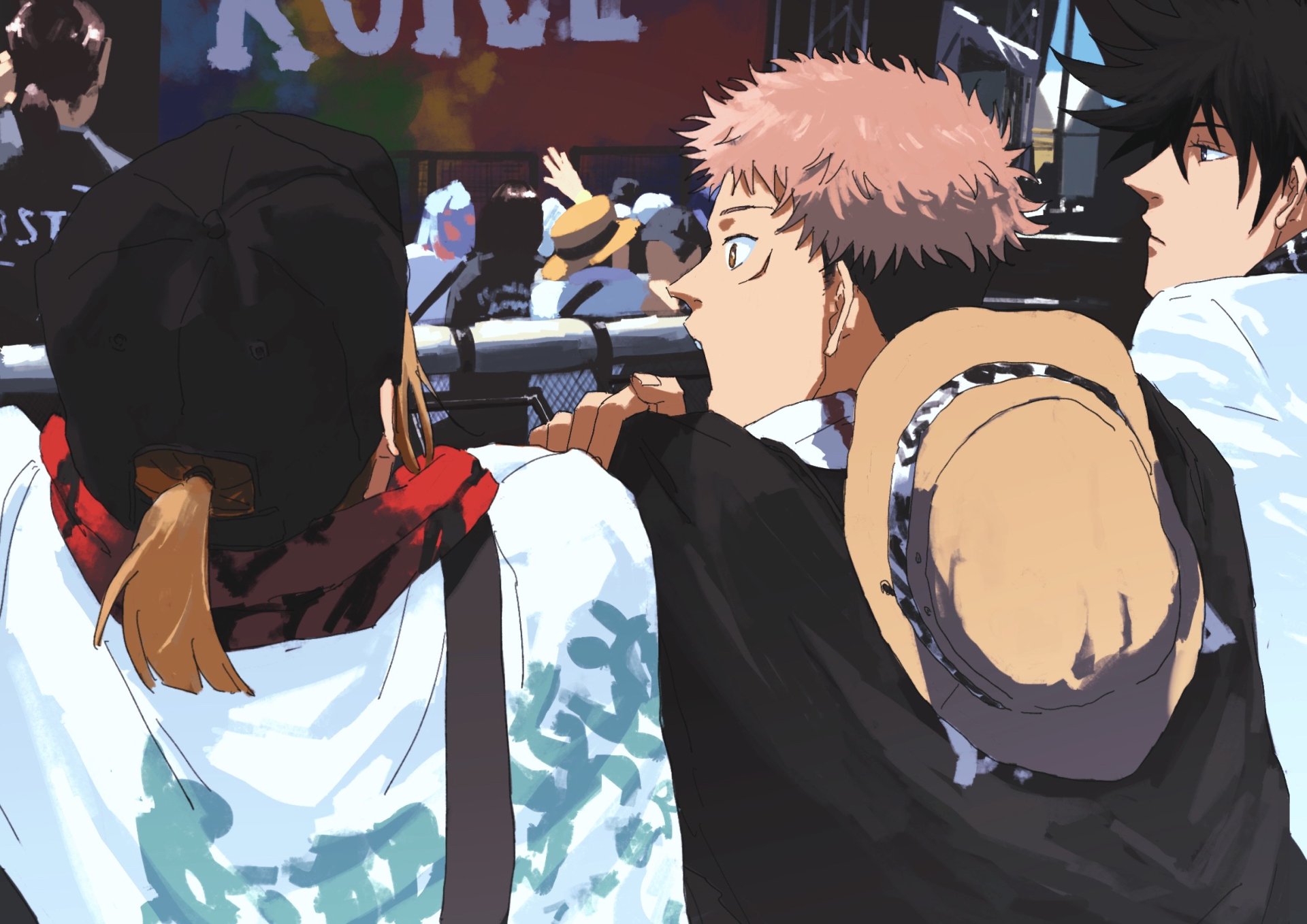 Download Black Hair Megumi Fushiguro Brown Hair Nobara Kugisaki Yuji Itadori Anime Jujutsu Kaisen HD Wallpaper by 文(ふみ)