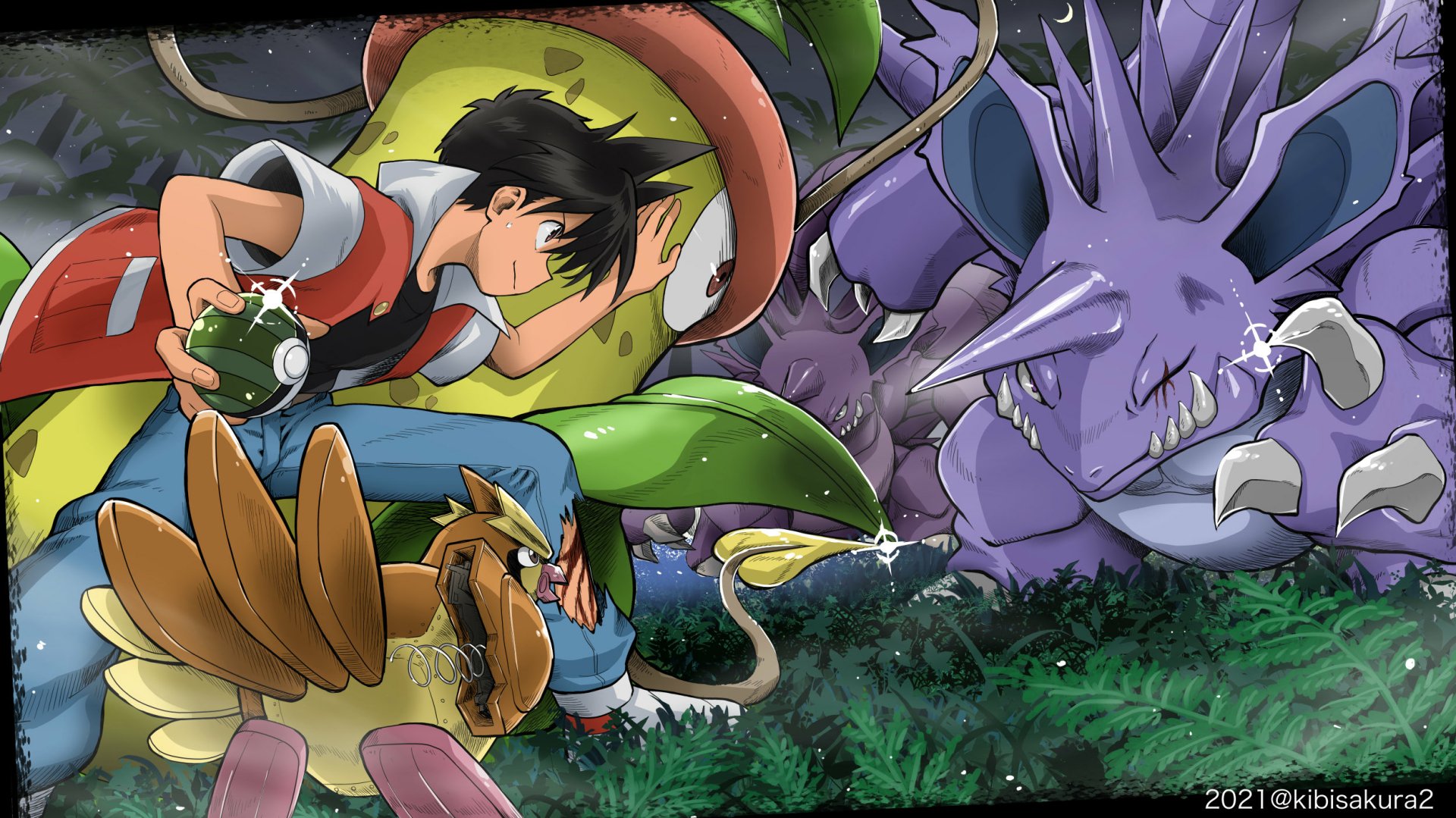 Download Pokeball Black Hair Red (Pokémon) Victreebel (Pokémon) Pidgey (Pokémon) Nidoking (Pokémon) Video Game Pokemon HD Wallpaper by きびだんご桜味