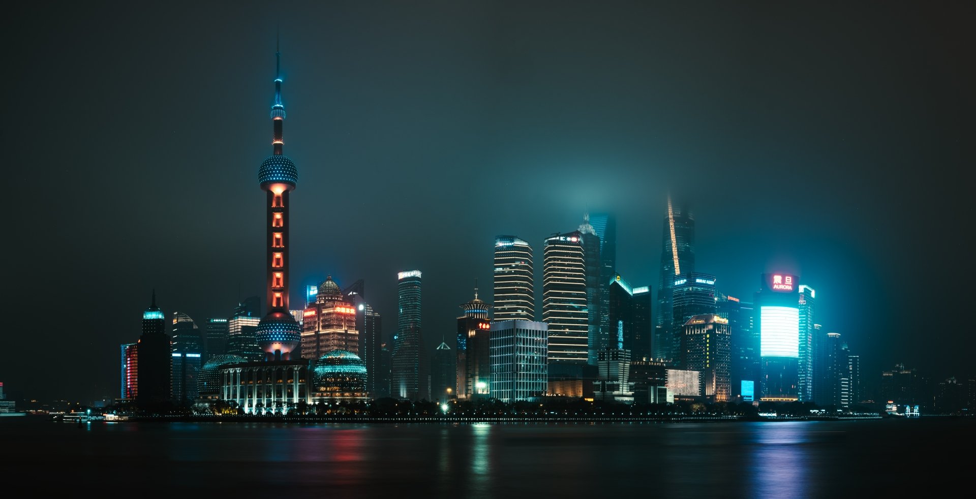 Download Night Skyline City Oriental Pearl Tower Skyscraper Man Made