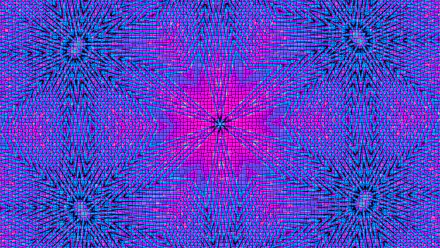 HD PC desktop wallpaper featuring an abstract kaleidoscope pattern in vibrant pink and blue tones with intricate geometric design.