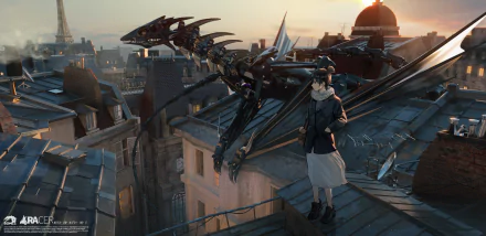 rooftop dragon Anime girl anime girl HD Desktop Wallpaper | Background Image