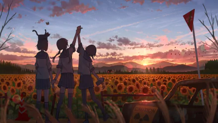 sky sunflower uniform sunset Anime girl anime girl anime sunset Sky Anime HD Desktop Wallpaper | Background Image