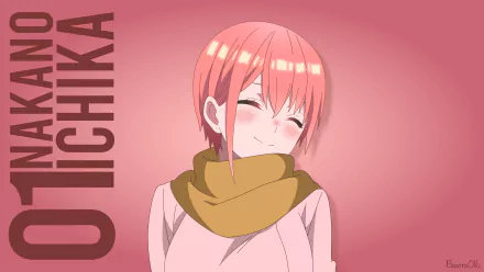 Ichika Nakano from The Quintessential Quintuplets with short pink hair and a scarf, featured in a 4K Ultra HD anime desktop wallpaper.