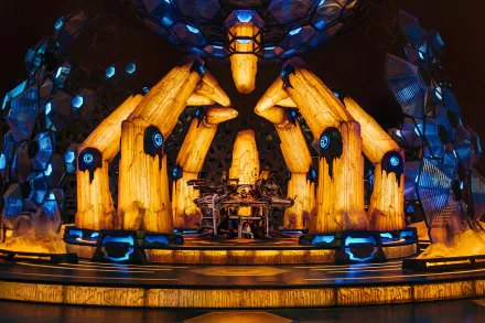 HD desktop wallpaper featuring the interior of the TARDIS from the TV show Doctor Who (2005), showcasing its iconic control console surrounded by glowing blue and orange elements.